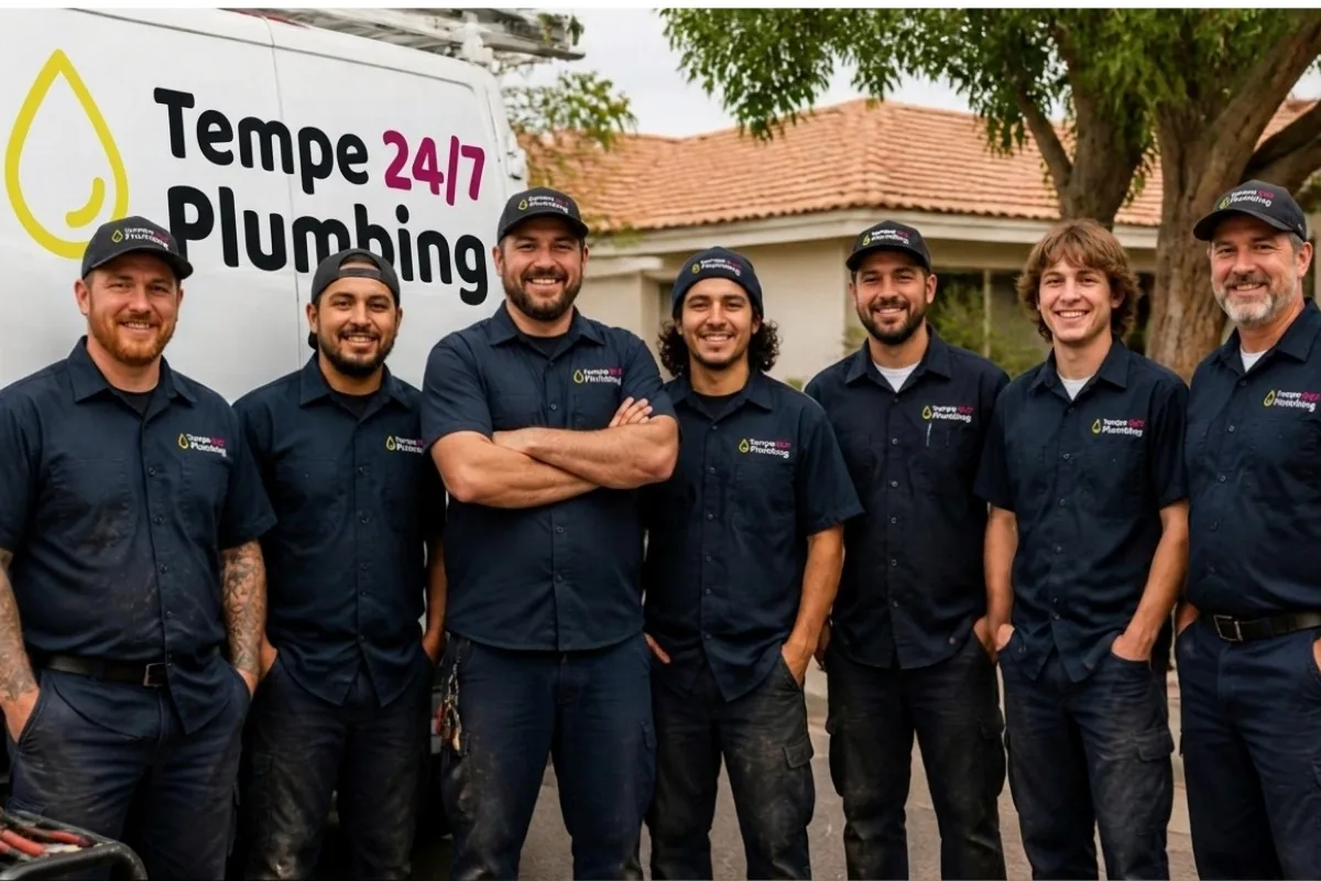 Tempe 24/7 Plumbing technicians with branded service van
